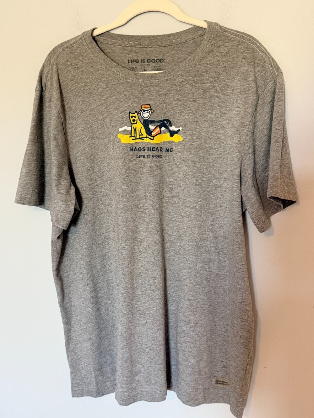 Life is Good Mens Crusher TShirt Size L Gray Nags Head Jake Rocket Beach Cotton